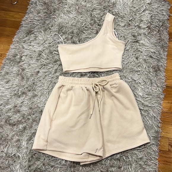 SHEIN Tops - SHEIN NEW one shoulder and draw string shorts set